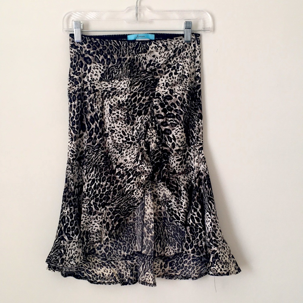 Marciano leopard silk fitted skirt with front slit